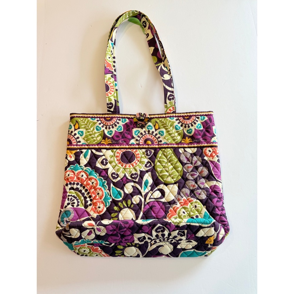 Vera Bradley Plum Crazy Quilted Cotton Tote Bag Floral Paisley Purple Shoulder
